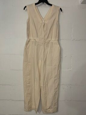 Anthropologie Sleeveless Cream Utility Drawstring Jumpsuit